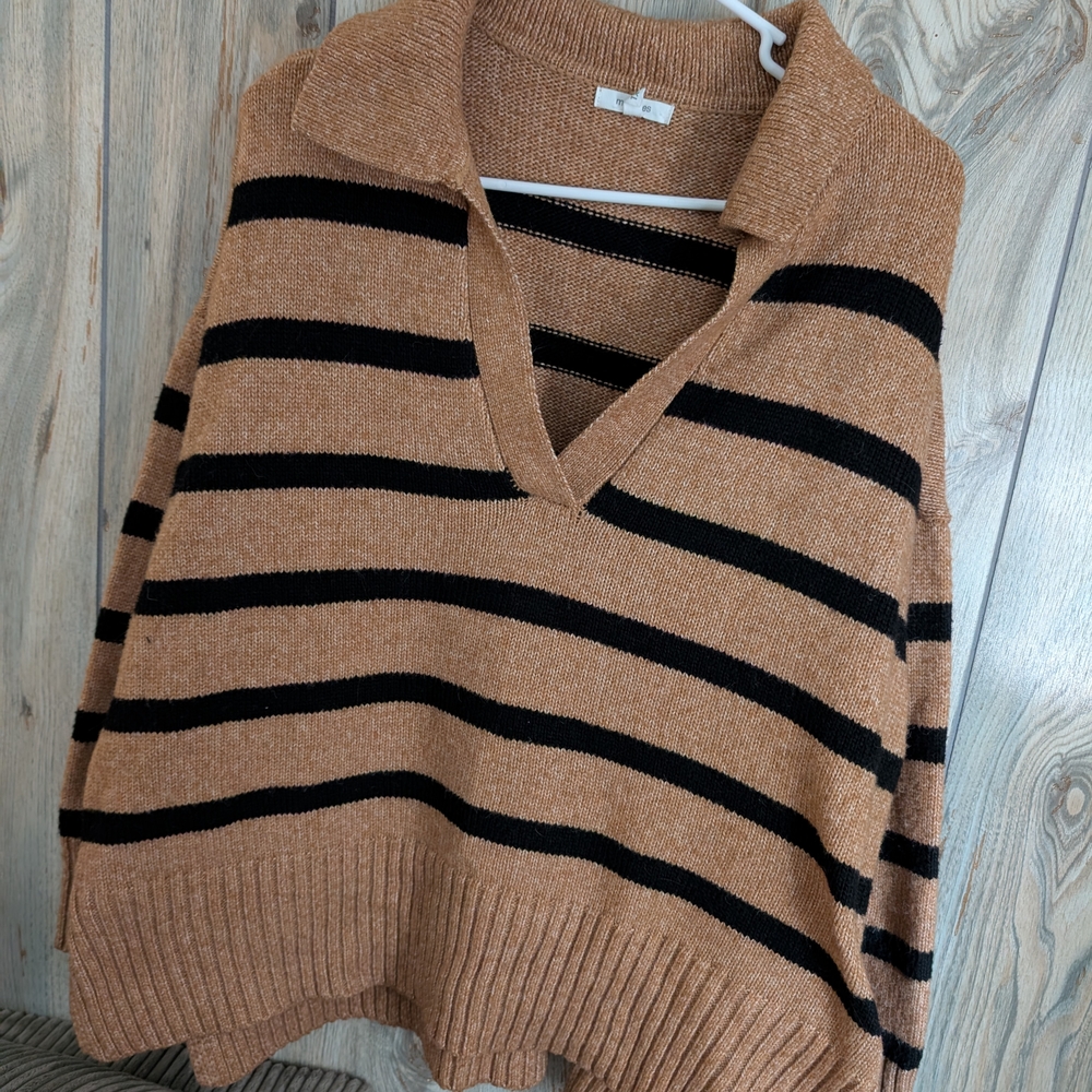 Striped Tan and Black Women's Sweater